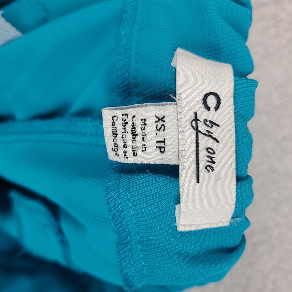C by One Teal Blue pull on Elastic wide leg ankle length pants front tie XS NWT - Picture 10 of 12